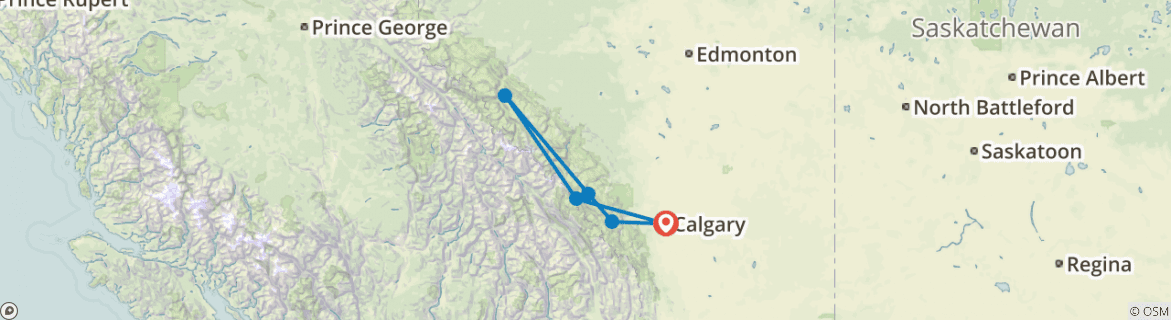 Image of a map showing the route of the tour