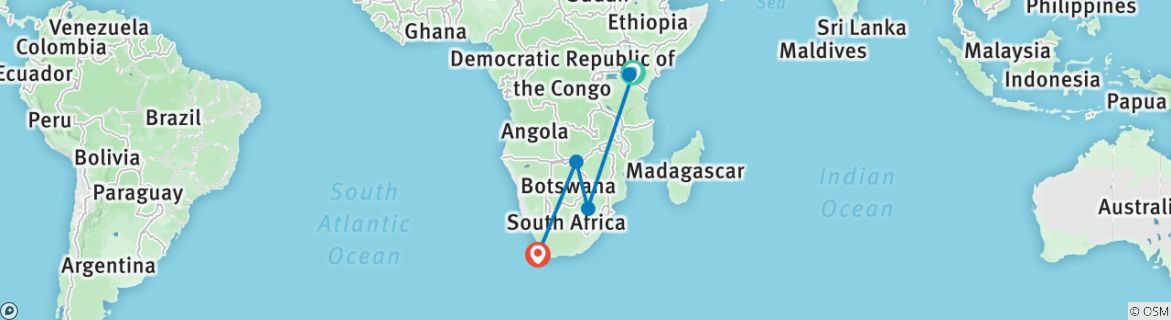 Image of a map showing the route of the tour
