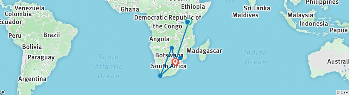 Image of a map showing the route of the tour