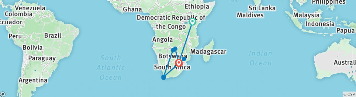 Image of a map showing the route of the tour