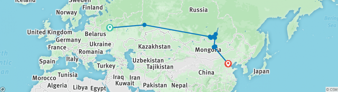 Image of a map showing the route of the tour