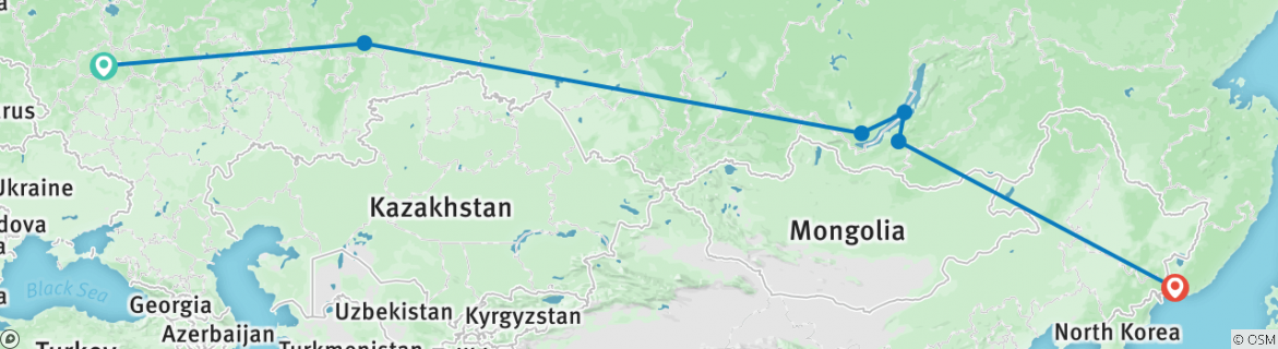 Image of a map showing the route of the tour