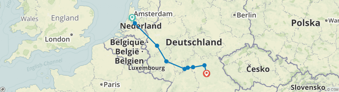 Image of a map showing the route of the tour
