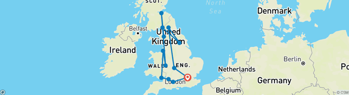 Image of a map showing the route of the tour
