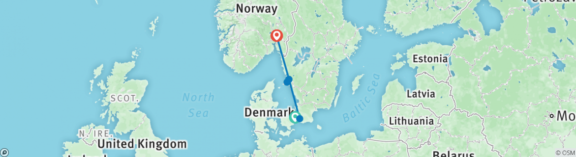 Image of a map showing the route of the tour