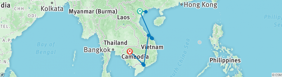 Image of a map showing the route of the tour