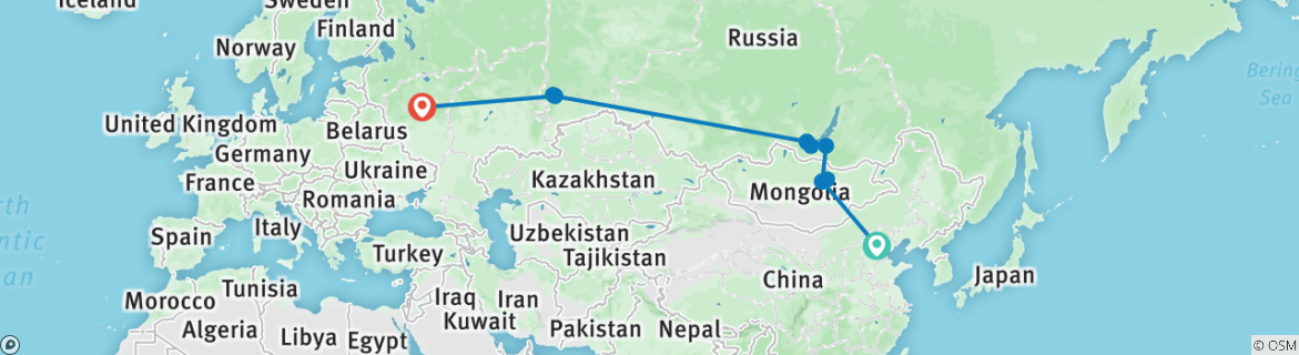 Image of a map showing the route of the tour