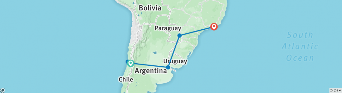 Image of a map showing the route of the tour