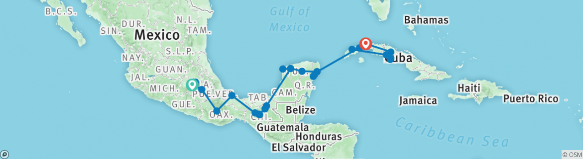 Image of a map showing the route of the tour