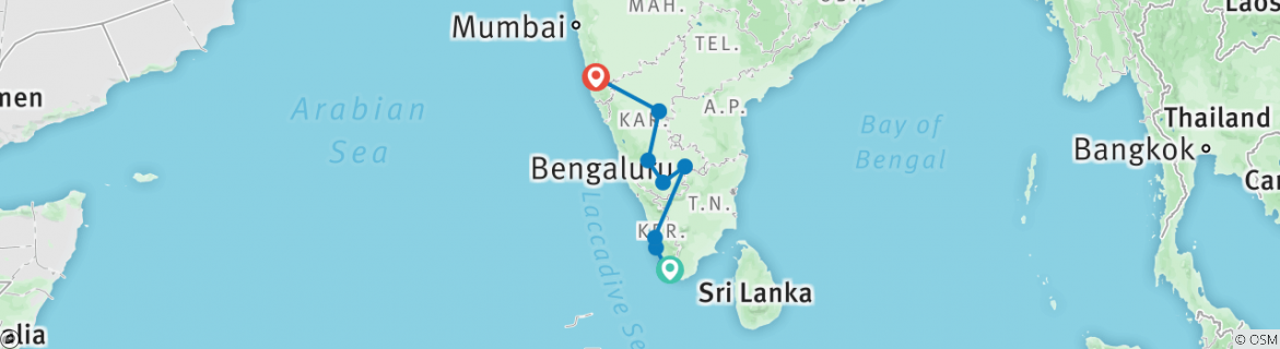 Image of a map showing the route of the tour