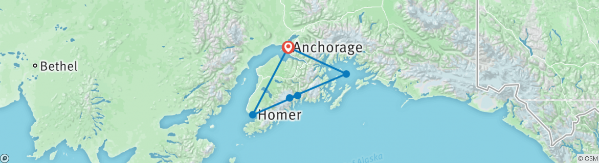 Image of a map showing the route of the tour