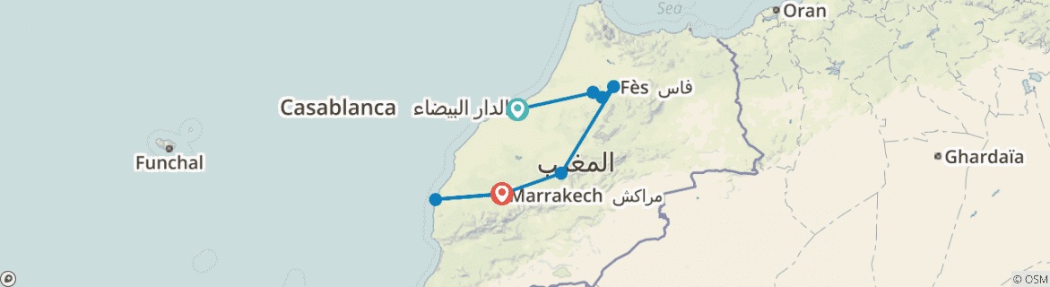 Image of a map showing the route of the tour