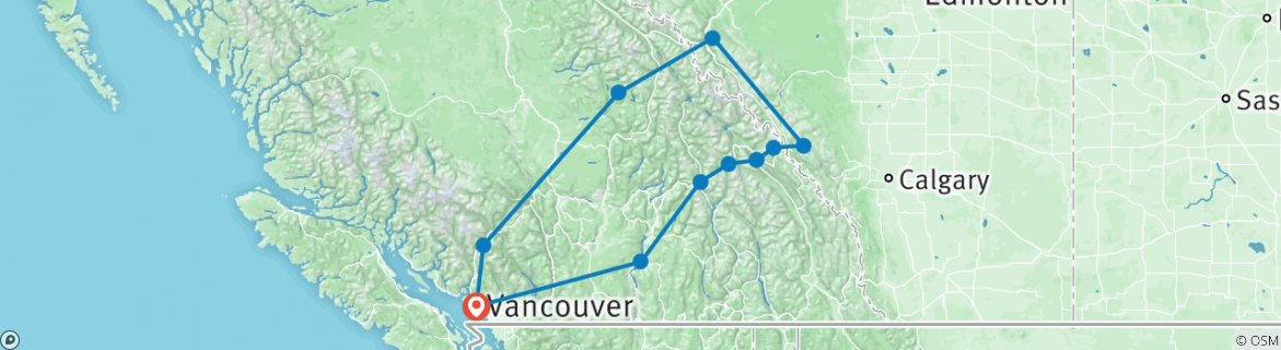 Image of a map showing the route of the tour