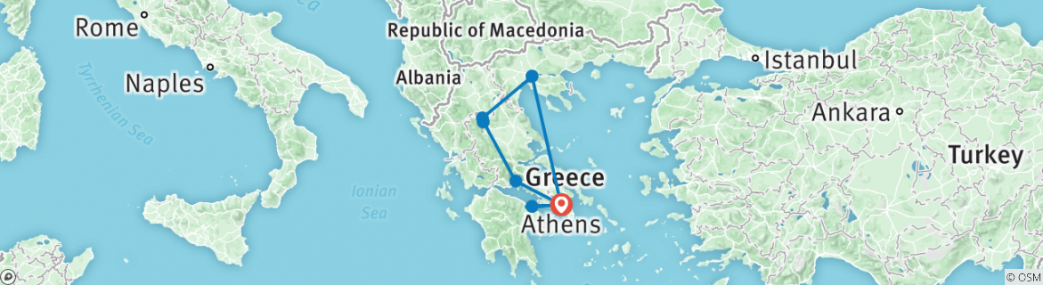 Image of a map showing the route of the tour