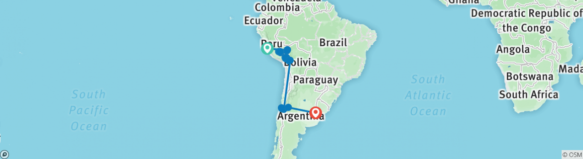 Image of a map showing the route of the tour