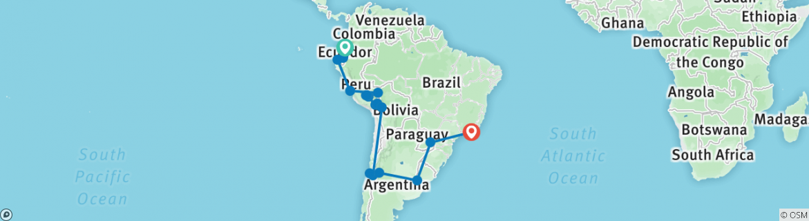Image of a map showing the route of the tour