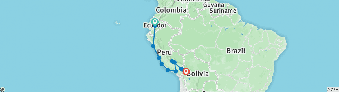 Image of a map showing the route of the tour
