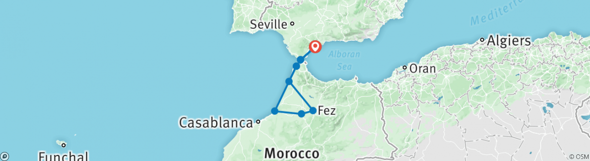 Image of a map showing the route of the tour