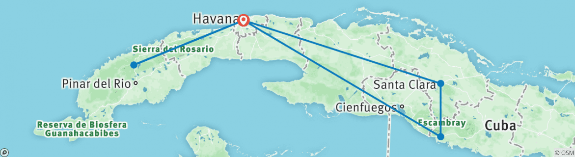 Image of a map showing the route of the tour