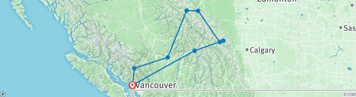 Image of a map showing the route of the tour