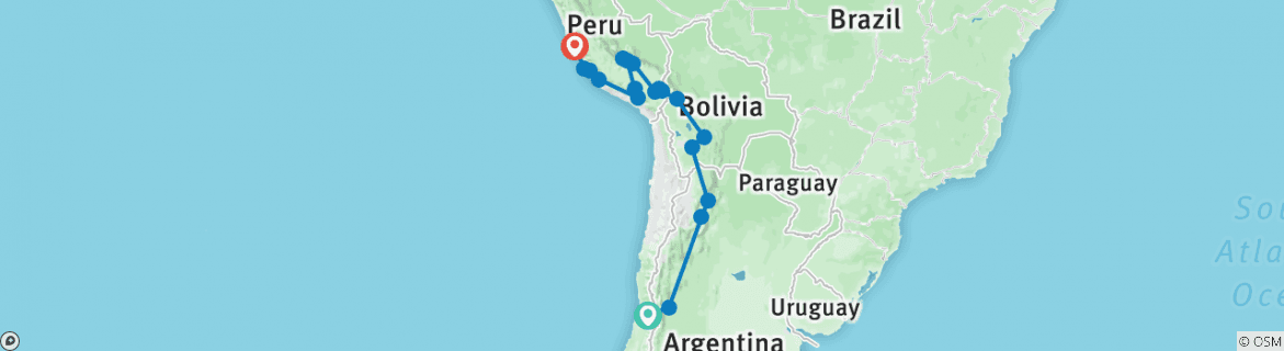 Image of a map showing the route of the tour