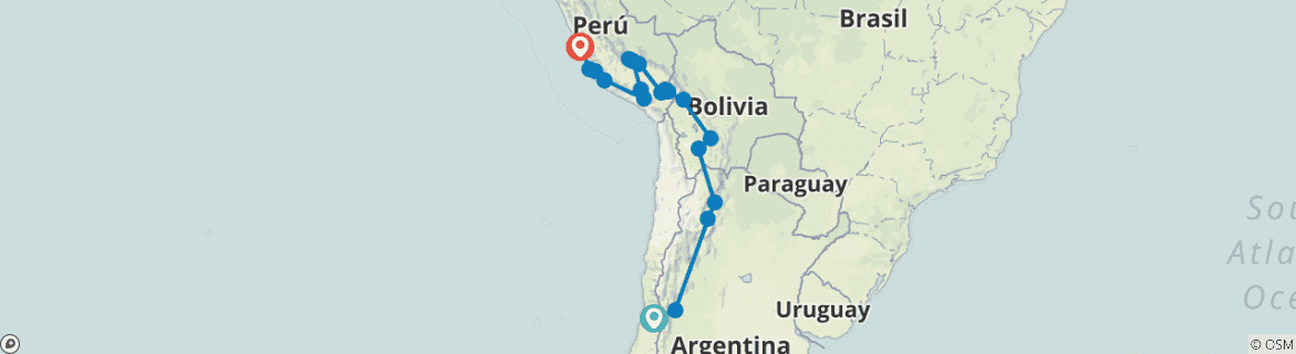 Image of a map showing the route of the tour