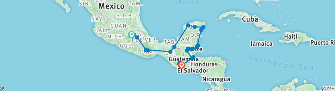 Image of a map showing the route of the tour
