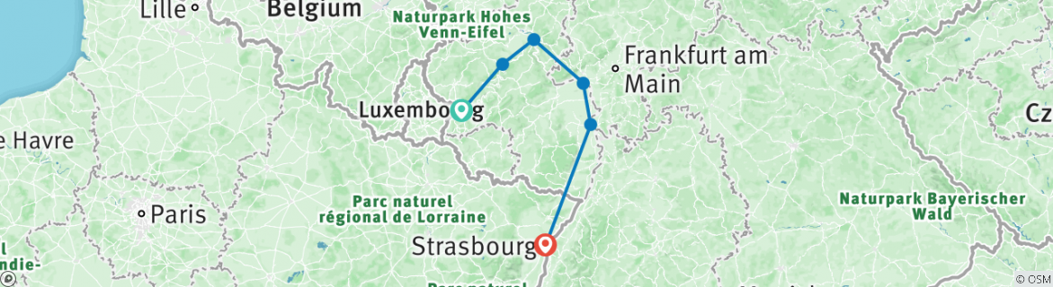 Karte mit der Reiseroute