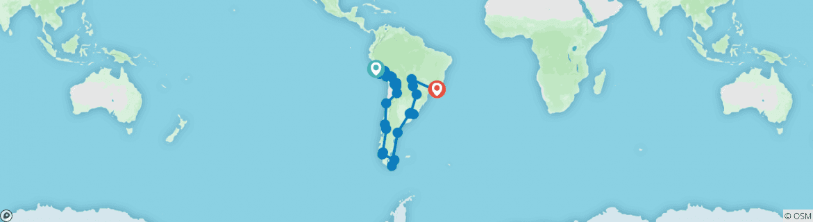 Image of a map showing the route of the tour
