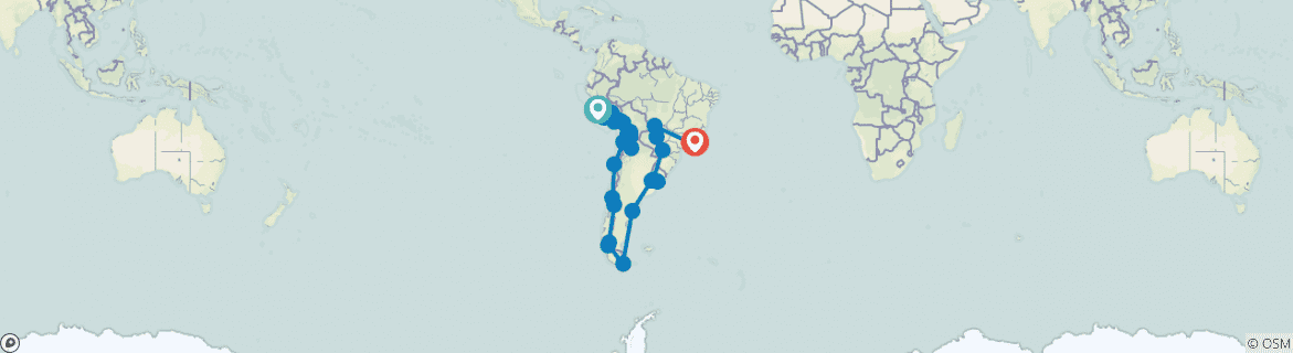 Image of a map showing the route of the tour
