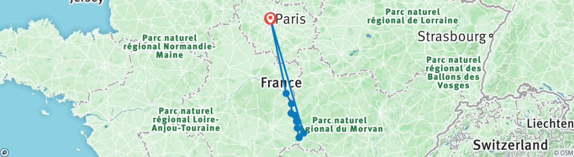 Image of a map showing the route of the tour