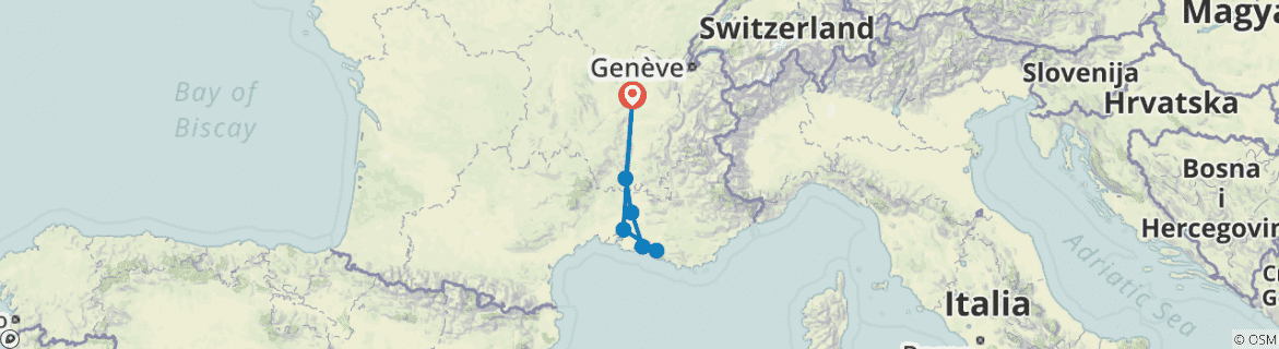 Image of a map showing the route of the tour