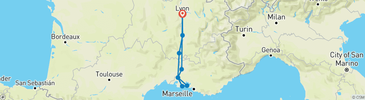 Image of a map showing the route of the tour