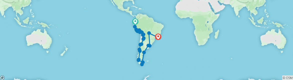 Image of a map showing the route of the tour