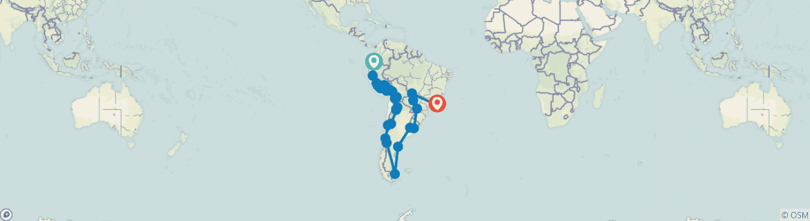 Image of a map showing the route of the tour
