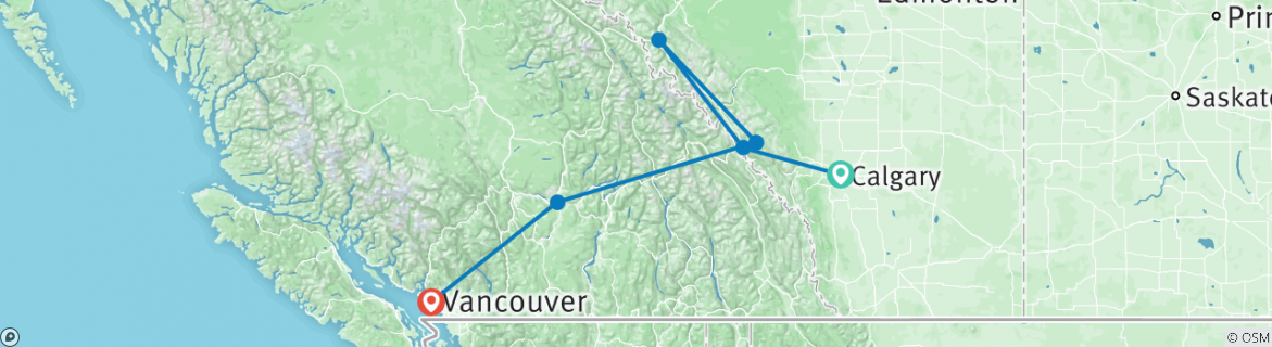 Image of a map showing the route of the tour