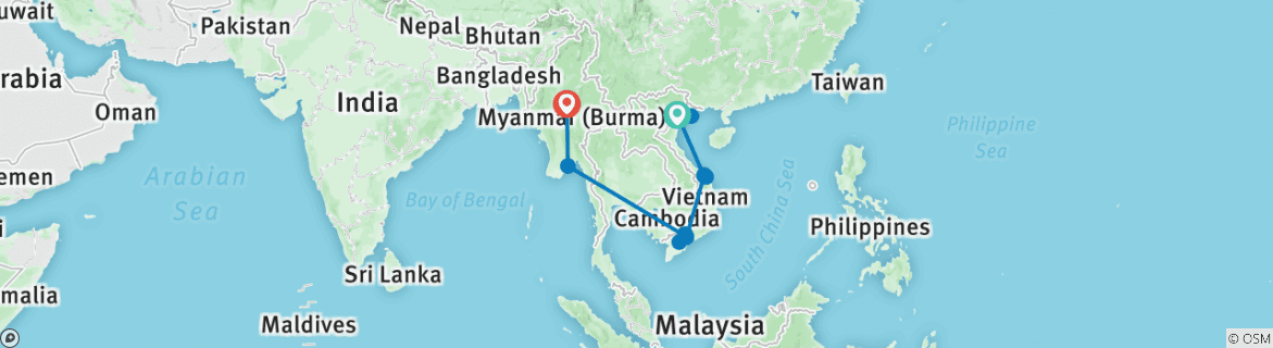 Image of a map showing the route of the tour