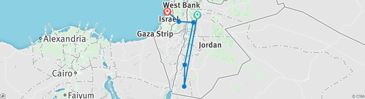 Image of a map showing the route of the tour
