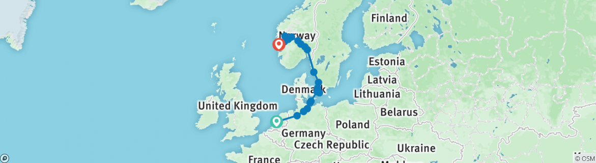 Image of a map showing the route of the tour