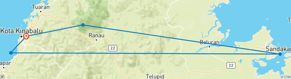 Image of a map showing the route of the tour
