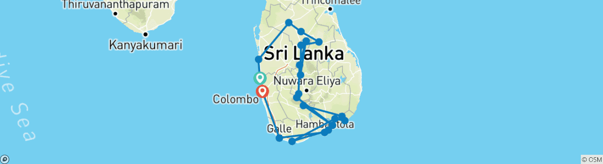 Carte du circuit Cycle Sri Lanka (21 destinations)