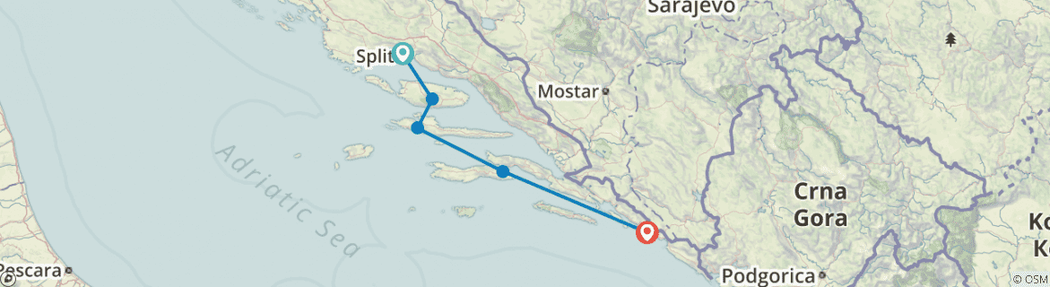 Image of a map showing the route of the tour