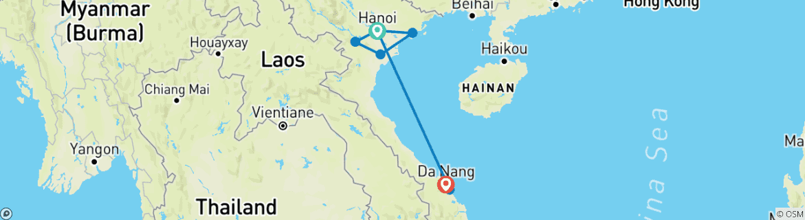 Image of a map showing the route of the tour