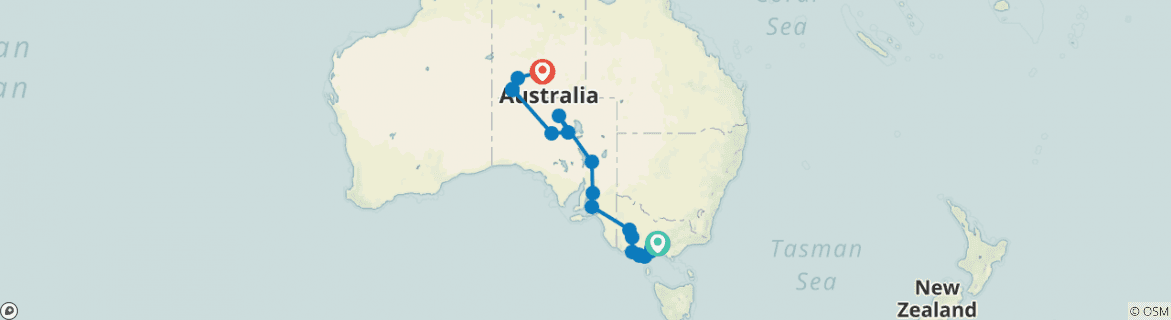 Image of a map showing the route of the tour