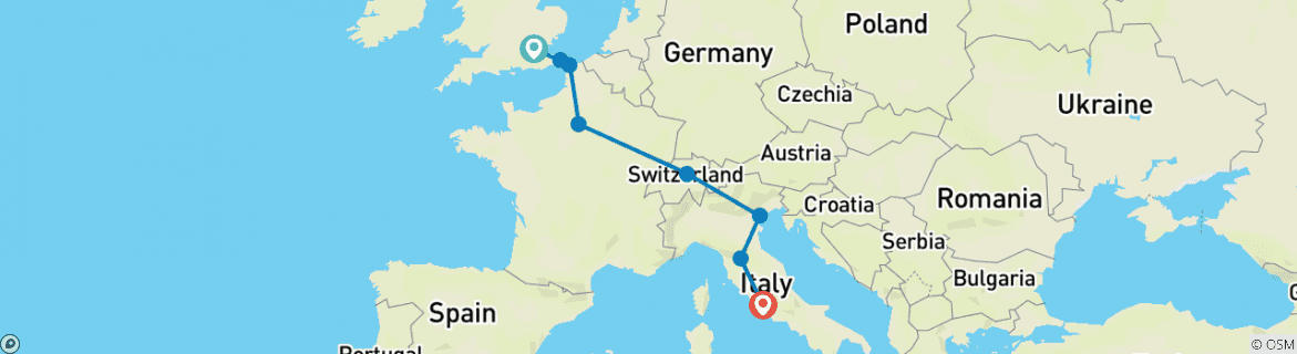 Karte mit der Reiseroute