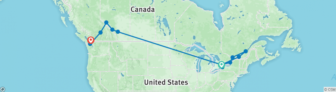 Image of a map showing the route of the tour