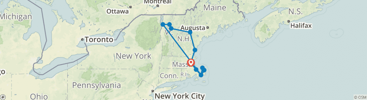 Image of a map showing the route of the tour