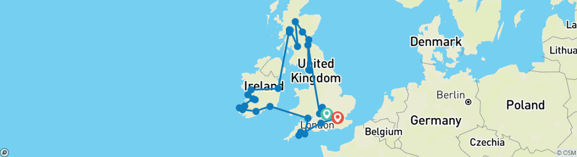 Image of a map showing the route of the tour