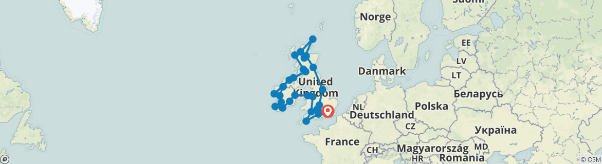 Image of a map showing the route of the tour