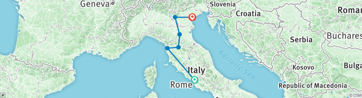 Image of a map showing the route of the tour